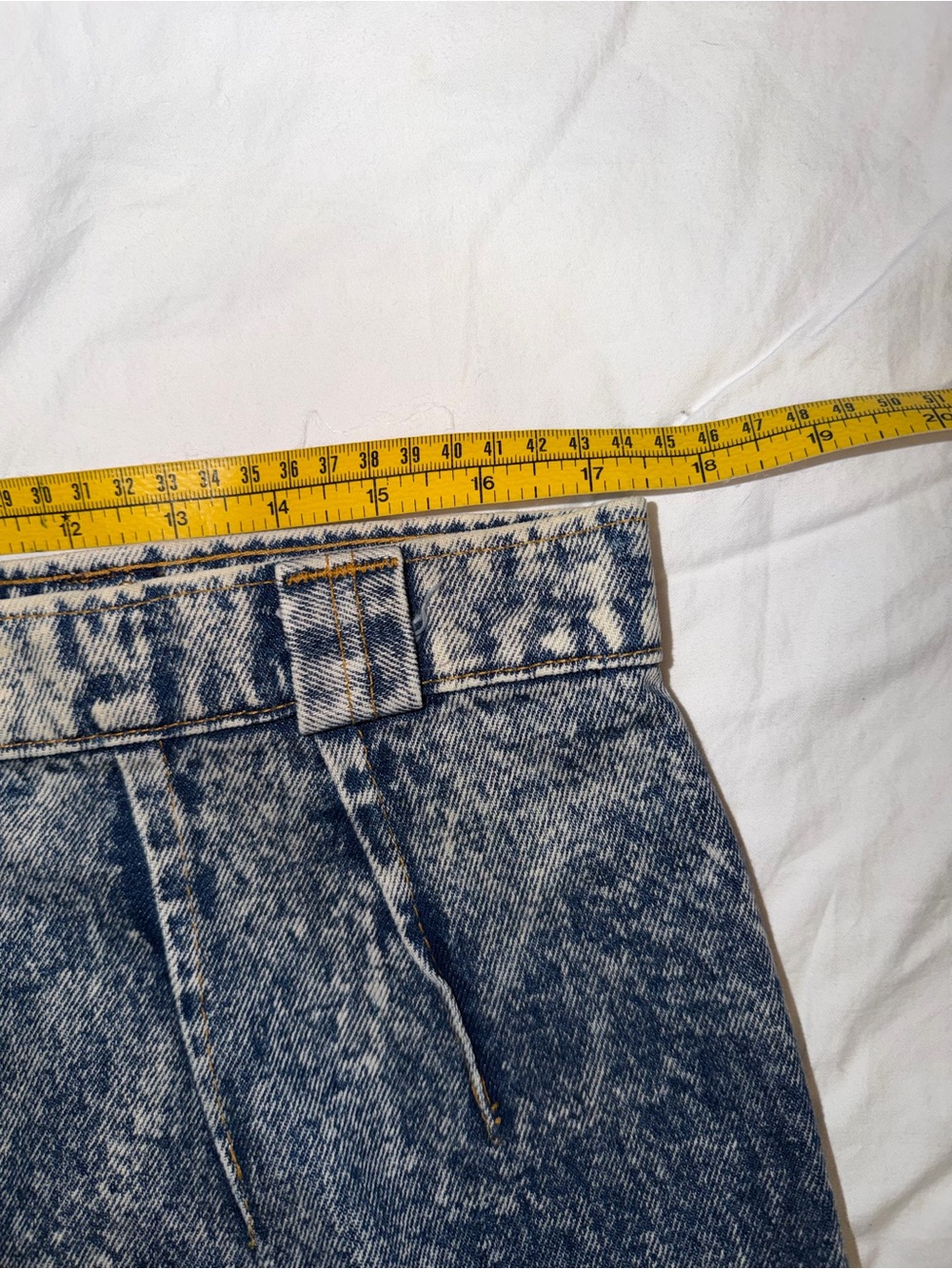 Vintage Venezia Acid Wash Denim Midi Skirt Size 18 Lace Inset Button Front - Picture 10 of 12